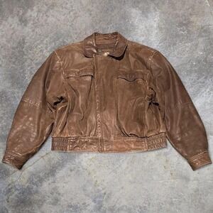 Vintage 90s Adventure Bound Wilson Leather Bomber Jacket Made in Korea